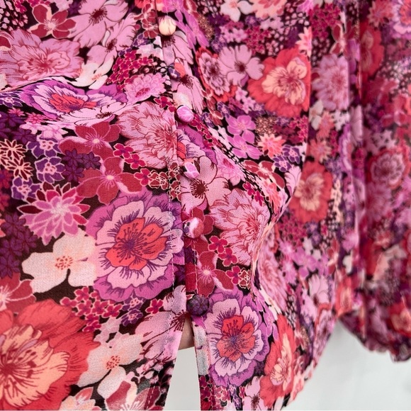 For Love & Lemons Grace Blouse Sheer Floral Long Sleeve Top in Carnation XS - Picture 9 of 12
